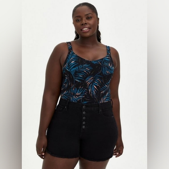 Torrid Foxy Wide Strap Tank Top Women's 4 Black Palm - Picture 1 of 11